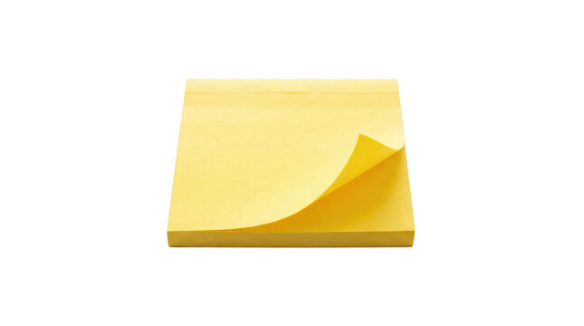 Yellow sticky note pad for office reminders and notes isolated on transparent background