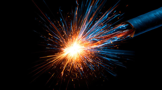 Electric spark explosion from damaged electrical wire