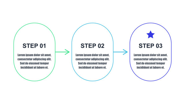 Process Step Timeline Infographic Vector Illustration. Modern Flat Design with Green and Blue Ovals. Three Phase Sequence Diagram with Star Icon