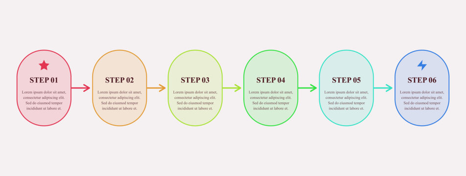 Five step process infographic timeline vector. Horizontal flow chart template with labeled ovals. Business presentation graphic. Project timeline, workflow diagram