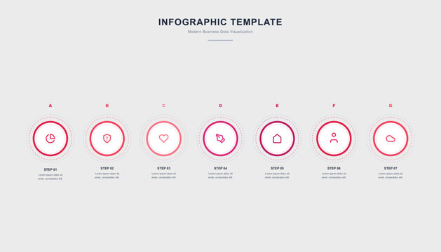Timeline infographic process, step by step linear layout with circle icons