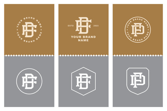 Vintage DF or FD monogram logo collection with professional gold and gray brand identity templates
