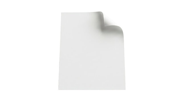 Blank white paper sheet with a curled corner isolated on transparent background