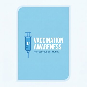 Vaccination awareness poster design. Syringe icon with shield symbol on blue background. Healthcare and immunization template