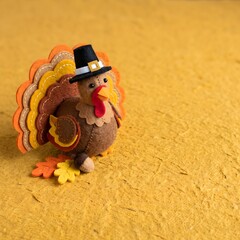 Fototapeta premium High Angle Macro Photo of Handmade Felt Thanksgiving Turkey with Copy Space
