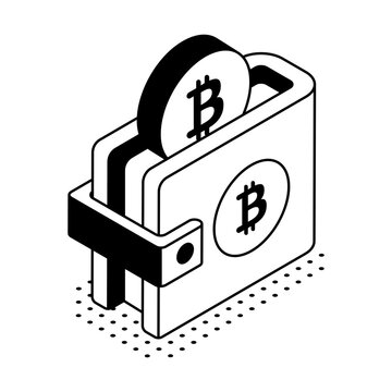 Isometric illustration of a crypto wallet holding digital coins, representing secure cryptocurrency storage, payments, access, and digital finance.