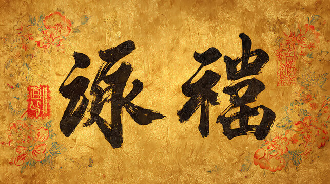 Elegant chinese calligraphy with traditional brushstrokes on a textured golden background