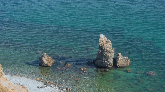 Timelapse of rocky beach in Nerja, Andalusia, Spain