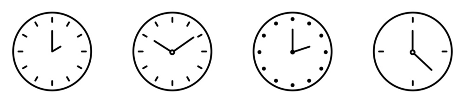 Analog clock icon set for timekeeping, schedules, appointments, and planning.