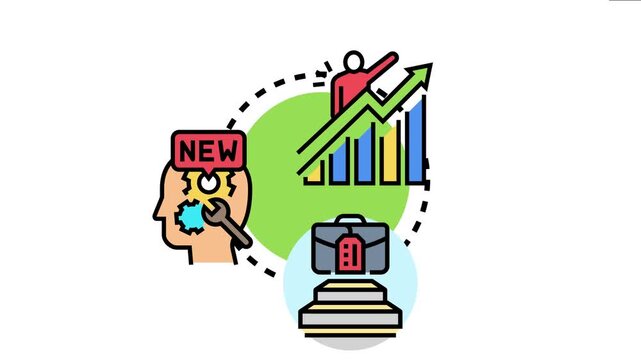 Professional actively climbing a rising chart while acquiring new skills and achieving success, symbolizing personal career path progression and advancement opportunities