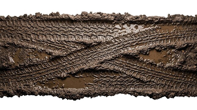 Tire tracks in mud puddle, off-road adventure, dirt path, grunge texture