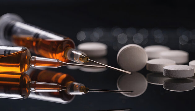 Syringe and Pills &mdash; Medical Treatment and Drug Concept