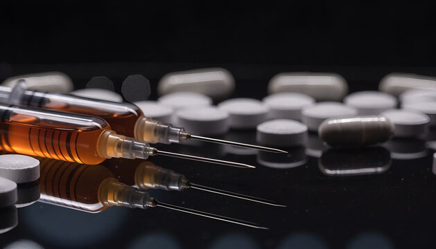 Syringe and Pills &mdash; Medical Treatment and Drug Concept