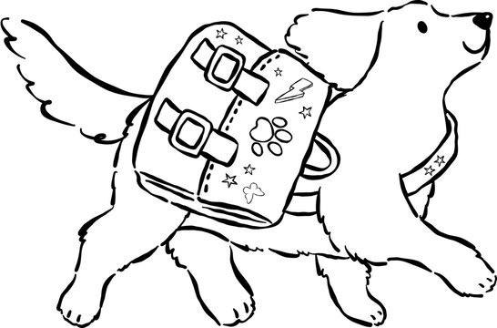 Cute Back to School Dog Outline Golden Retriever with Backpack Cartoon Hand Drawn