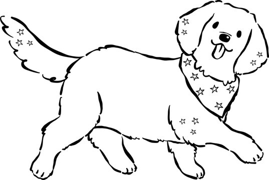 Cute Back to School Dog Outline Golden Retriever With Star Bandana Cartoon Hand Drawn