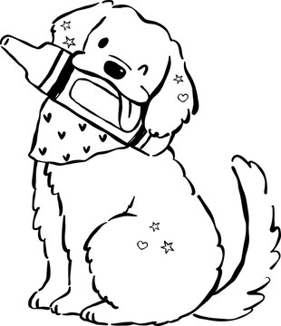 Cute Back to School Dog Outline Golden Retriever Holding a Crayon Cartoon Hand Drawn