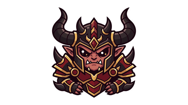 Angry horned orc warrior head with red armor.