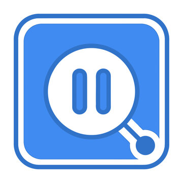 Blue pause button icon with magnifying glass symbol on white background