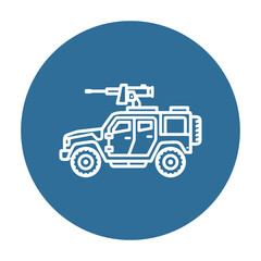 Naklejka premium Military vehicle with gun line icon in blue circle