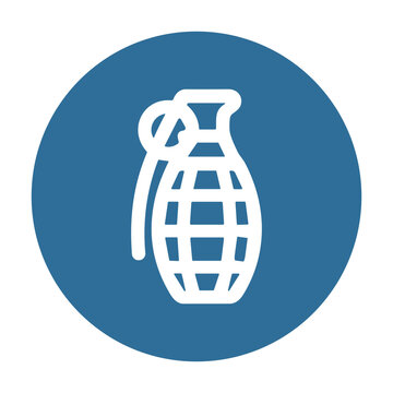 White hand grenade icon on blue circle background
