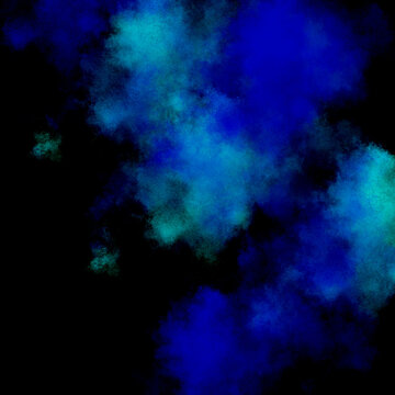 Vibrant blue and teal smoke clouds against a stark black background, 79 characters