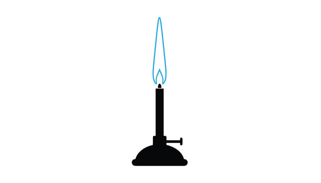Chemistry bunsen burner illustration shown as a black silhouette with a stylized blue double outline flame.