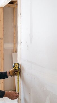 建設現場でメジャーを使った寸法測定を学ぶ実技研修