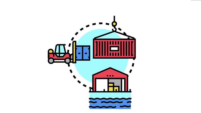 Cargo container operations global logistics, supply chain management, and freight transportation with a forklift moving goods and a crane lifting a shipping unit