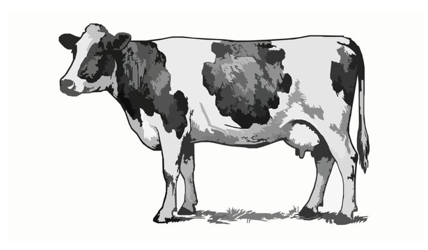 Vintage Engraved Dairy Cow Farm Animal Vector Illustration