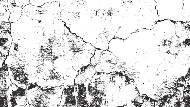 A close-up of a cracked and weathered concrete wall, showcasing its rough texture and distressed surface with a monochromatic palette, highlighting decay and imperfection.