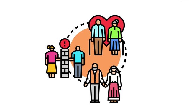 Family members providing care and support to senior parents, representing a shared commitment to long term relationships and mutual assistance