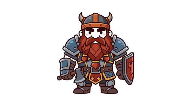 Stout fantasy dwarf warrior with armor and hammer.