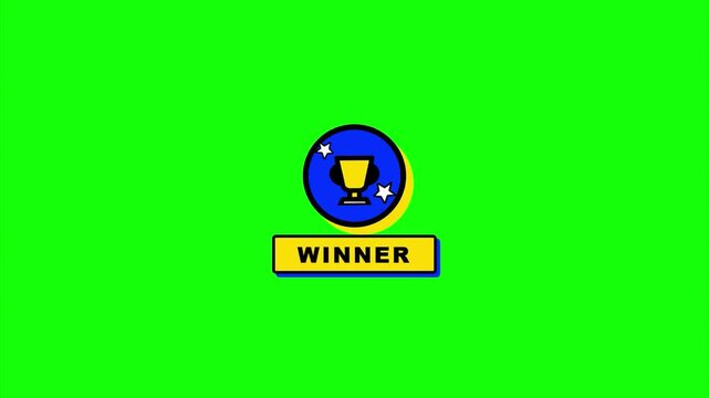 Winner trophy badge icon collection flat design animation overlay for competition and gaming success green screen chroma key achievement reward
