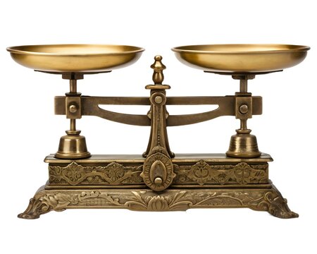 Vintage copper and green metal balance scale illustration