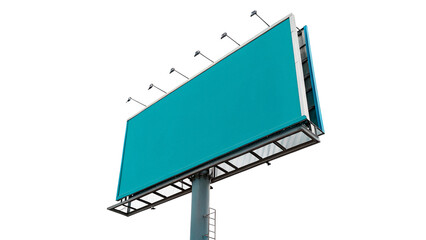 Large empty blue outdoor commercial advertising billboard structure isolated on transparent background © Hanna