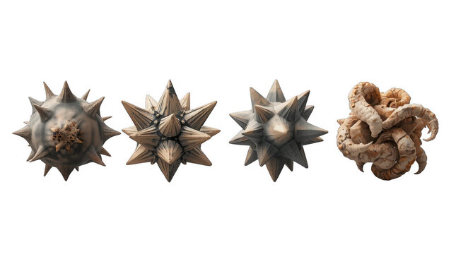 Set of Abstract Spiky Geometric and Organic Sculptures