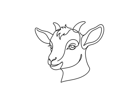 Single line drawing of goat head simple minimalist style
