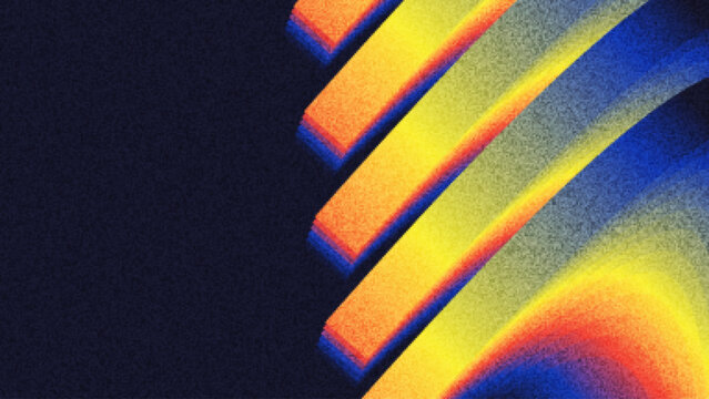 Abstract Rainbow Stripes with Layered Geometric Forms and Grainy Texture on a Dark Background