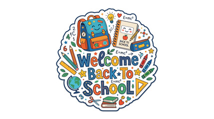 Fototapeta premium Welcome Back To School with Fun Cartoon Graphics and School Supplies