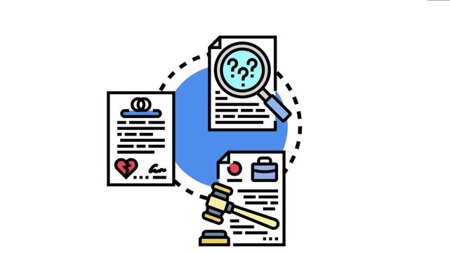 Documents legal evidence, relationship separation, and judicial decisions, symbolizing a complex process of litigation and dispute resolution