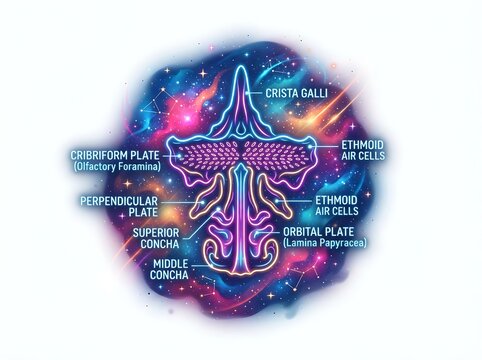 Abstract human anatomy bone structure with cosmic background