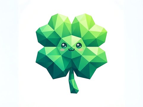 Green lucky clover leaf with geometric design and smiling face