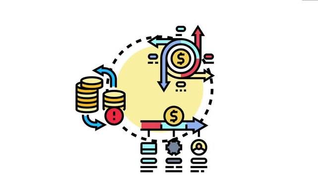 Financial transactions depicting cash inflow circulation, money management, and liquidity support, demonstrating a process of investment and risk