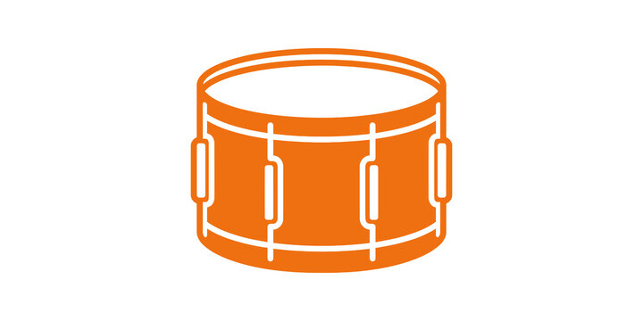 Orange snare drum icon for musical instrument and percussion branding.