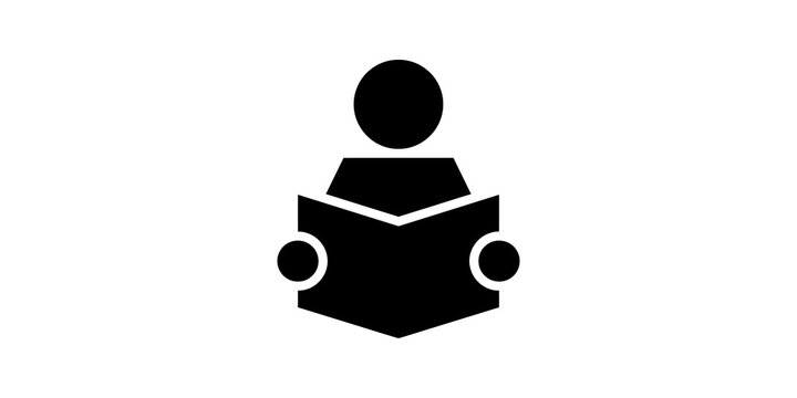 Student reading book silhouette icon for educational learning apps.