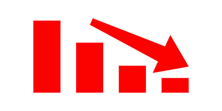 Declining red bar chart with arrow for financial loss visualization.