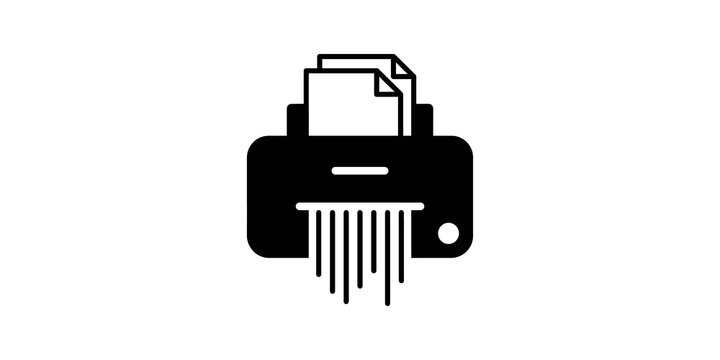 Black paper shredder icon for data destruction and document privacy.