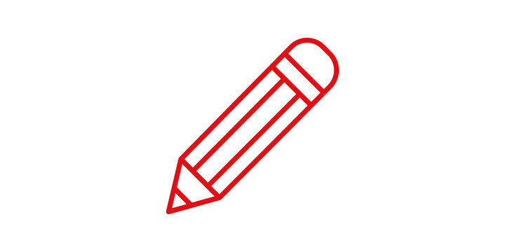 Red outline pencil icon for writing drawing and editing tools concept.