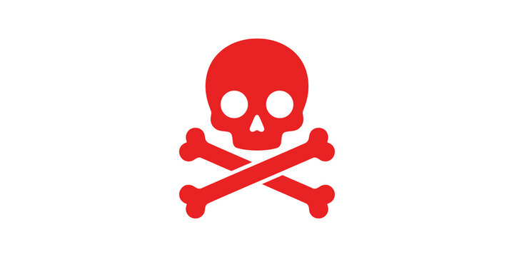 Skull and crossbones red symbol for danger warning and pirate themes.