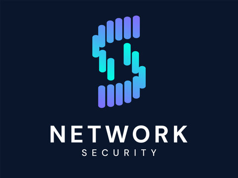 Network security with abstract curved wave network lines Elements Forming Letter S Shape vector illustration logo design concept, Representing Digital Transformation, AI, innovation, ui, robotic.